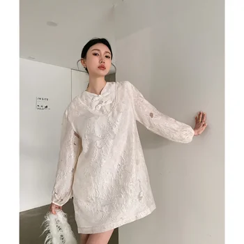 Пролетно облекло 2023, нова дамски дрехи за пиенето на чай в малкия ароматизирани стил, френското рокля Kikyo, ново рокля с китайски бутони, подобрено рокля за темперамент Рокли