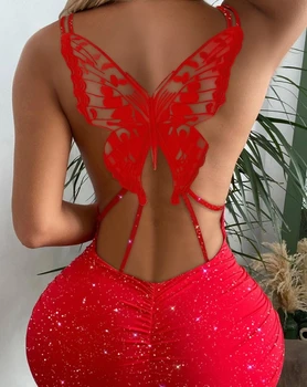 Секси вечерни рокли за жени с брилянтен модел на пеперуда, отворено дебнещ рокля, нова мода 2024, всекидневното