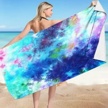 Квадратно плажна кърпа от ултра-тънък влакна, материал за кърпи за ръце, квадратна кърпа за обвързване, 3D цифрови кърпи за ръце тюркоаз за баня