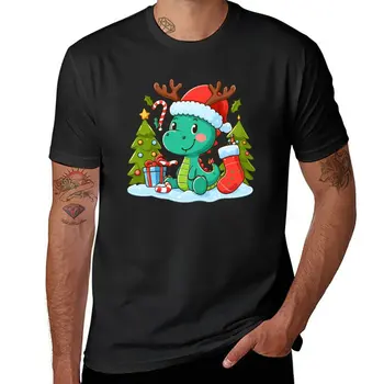 Коледна тениска с динозавром, мъжка тениска с аниме, обикновена тениска, тениска за мъже