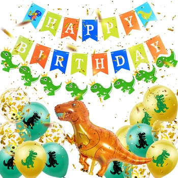 Amawill Jungle Динозавър Party Фольгированный Балон Конфети Банер честит Рожден Ден на Сладък Cartoony балон с латексово принтом Декор парти с животни