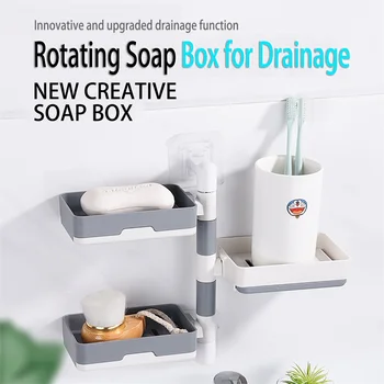 Въртящи творчески водосточни трислоен държач за сапун, монтиран на стената неперфорированный Кутия за сапун в банята, Водосточни рафтове за съхранение на сапун, държач за сапун 1