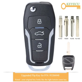 KEYECU Обновен Флип-ключ за дистанционно управление за Opel, ключодържател с 2 бутона -433 Mhz - Чип ID40 - HU43 YM28 HU46 HU100 Blade - P /N: 93286048