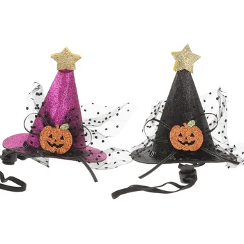 2 бр-Шапка вещица шапки за домашни любимци Регулируеми шапки на Хелоуин прическа за котки, Аксесоари за костюми