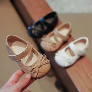 Пролет-есен обувки Mary Jane за момичета; детски кожени обувки на равна подметка за малки деца; Базова устойчива на плъзгане обувки за шиене в клетката; 190A
