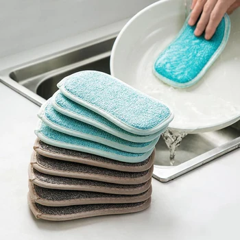 4ШТ Двустранно гъба за почистване на кухня гъба-тел за домашен миене на съдове, аксесоари за почистване на баня, почистващи подложки 1
