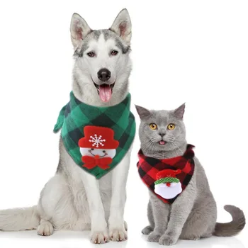 2023 Ново Коледа кърпа за домашни любимци, червено и зелено Клетчатое кърпа за кучета, Треугольное кърпа за котки, Аксесоари за домашни любимци