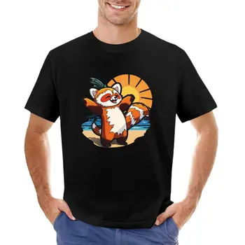 Щастливата червена панда, астронавт, танцуващ във външната тениска, тениска за момче, празни тениски, великолепна тениска, мъжки ризи с шарени аниме