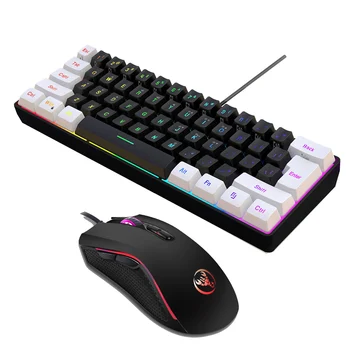 Комплект компютърна клавиатура и мишка HXSJ V700BW + A869 USB с кабелен RGB подсветка на 61 клавиша + Жичен Детска мишка С цветна led подсветка