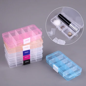 Малка Прозрачна Пластмасова кутия за съхранение Сменяем контейнер с 10 отделения за бижута Пръстен Органайзер за хапчета Калъф с херметически капак