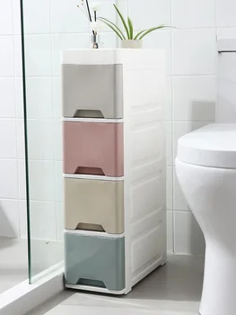 Многослоен открит шкаф за съхранение в тоалетната, Домакински шкаф за всекидневната, Пластмасова етажерка за баня