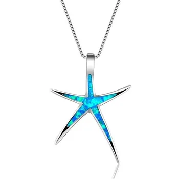 Модерен медальон със синя звезда за жени, морска звезда, нашийник за летни плажни бижута във формата на океана