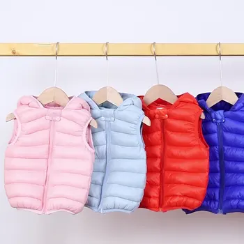 Ново топло детско палто от ярки цветове, яке без ръкави за момче, шапка, яке за момичета, пролетта и есента модерен детски пуховик