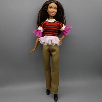 Подходящ за Барби кукли 30 см шарени топ + панталони + обувки на висок ток, Аксесоари за кукли Подарък за рожден ден за момичета