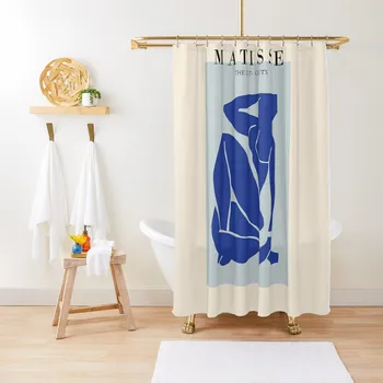 Matisse Blue woman, деколтета, scandivian Art Завеса за душ Декор за баня от водоустойчив плат с Душ кабина Водоустойчива душ завеса за душ