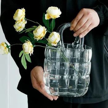 Чанта-Квадратна ваза чанта Ins Ветрозащитная стъклена ваза Хидропонно растение Аквариум за Декорация на градината Украса на стаята Сватбена украса