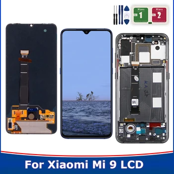 100% Тест за Xiaomi Mi 9 LCD дисплей с рамка, сензорен дисплей, Дигитайзер, в събирането, Резервни части за Xiaomi Mi9 Screen M1902F1G