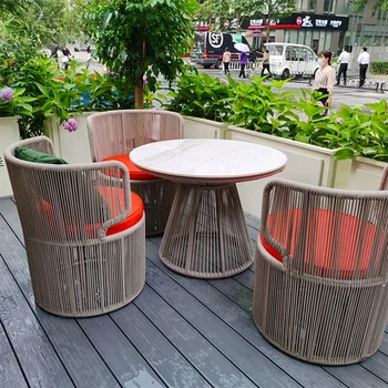 Уличен маса-стол във вътрешния двор, Градинска водоустойчив и солнцезащитная въже за почивка ротанговый стол Разтегателен Комбинация