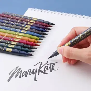 12 цвята / комплект за писане с четка, комплект маркери химикалки за калиграфията, Рисуването с Акварел