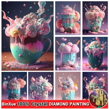 5D САМ Цветна сладолед, пълен кв./ кръгла комплект за рисуване с кристали и диаманти, Десерт торта, Планински кристал, Мозайка, ръчна изработка, Арт подарък