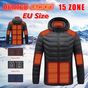 Размерът на ЕС, на 15 зони, яке с подгряване, зимно палто с регулируем нагревател, работи от USB, топло палто за риболов на лед, ски, къмпинг