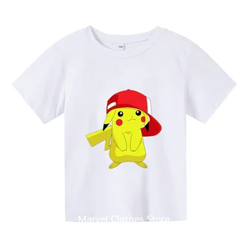 Модерна детска лятна тениска, тениска с покемоном, детски дрехи с анимационни принтом, тениска с Pikachu за момичета и момчета, дрехи от аниме