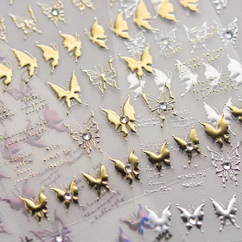 Flash Butterfly Letter Преводачи 5D Crystal Diamond Бронзиране Gold Silver Стикери за нокти Дизайн ваденки за нокти Инструменти за маникюр Етикети