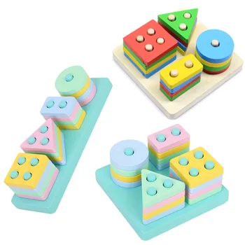 Играчка Монтесори, дървени строителни блокове, забавни играчки за началото на обучението, подходящи по цвят и формата на бебешки играчки-пъзели за деца, момчета и момичета
