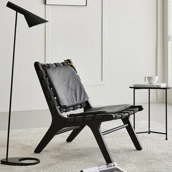 Домашен Ретро Стол-седло от масивно дърво, Оплетка Стол за почивка от кожа, Лесно Луксозно стол-диван в съвременен стил 2023