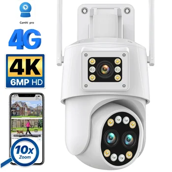 IP камера за 4K 6MP HD 4G СИМ-карта с 10-кратно увеличение WIFI 2K Външна PTZ Камера за видео наблюдение с автоматично проследяване на P2P CamHi Pro