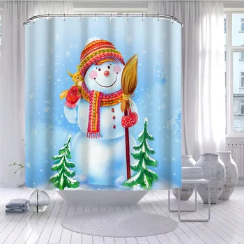 Весела Коледна Елха, Снежен човек, Лосове, Завеси за душ, душ Завеса за баня, камина, Водоустойчив Завеса за баня