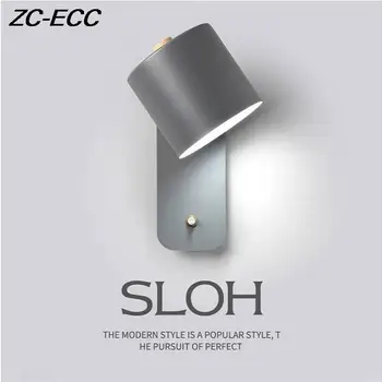 ZC-ECC Nordic Нощни монтиран на стената лампа, Лампа Може да се върти С помощта на ключа за Лампа За четене Модерна спалня Macaron E27 Стенни осветителни Тела 0