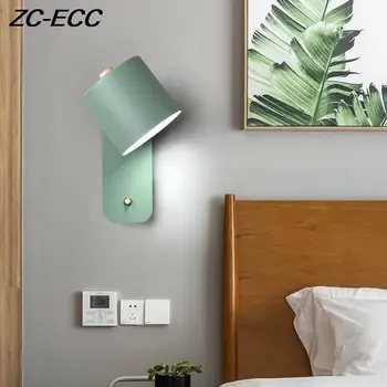 ZC-ECC Nordic Нощни монтиран на стената лампа, Лампа Може да се върти С помощта на ключа за Лампа За четене Модерна спалня Macaron E27 Стенни осветителни Тела 1