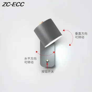 ZC-ECC Nordic Нощни монтиран на стената лампа, Лампа Може да се върти С помощта на ключа за Лампа За четене Модерна спалня Macaron E27 Стенни осветителни Тела 4