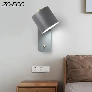 ZC-ECC Nordic Нощни монтиран на стената лампа, Лампа Може да се върти С помощта на ключа за Лампа За четене Модерна спалня Macaron E27 Стенни осветителни Тела 5