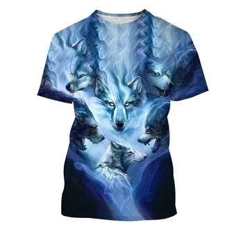 Модерна нова тениска с изображение на вълк и животните с 3D-принтом в стил пънк, риза за двойки с къс ръкав, унисекс, всекидневни топ с кръгло деколте в стил Рок