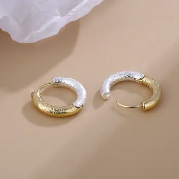 Нови обеци-пръстени сребърни и златни цветове в ретро стил, обикновено кръгли обеци от лава за жени, мода декорация за партита, подарък за приятел на Едро