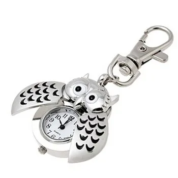 Нови дамски часовници с мини-брелоком, висококачествена метална халка за ключодържател, Бухал, двойни отворени часовници за жени, сребърни кварцов часовник Reloj