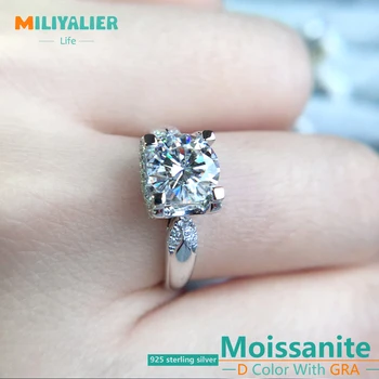 MILIYALIER изтеглите 1ct D Color Днешно Пръстен С Муассанитом И диамантен пръстен От Чисто Сребро 925 Проба За Жени, Сватбени Бижута, Сертифицирани GRA