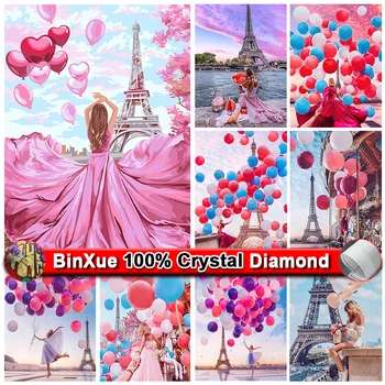 BinXue5D САМ цветен пейзаж любов балон кристал диамант живопис фар кръст бод планински кристал, Мозайка декорация на дома