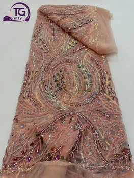 Висококачествен плат с пайети Цветна бродерия с пайети Френски тюл сетчатое дантела Африканска плат с пайети за официални рокли сватби