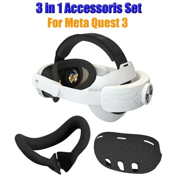 Комплект аксесоари за виртуална реалност, 3 в 1, силиконов калъф за лице, комплект аксесоари за виртуална реалност, устойчив на удари корпус, защитен калъф за Meta Quest 3