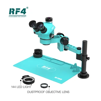 RF4 RF-7050PRO-FO19 Регулируема На 360 ° Универсална Телескопична Въртяща се Ролка Тринокулярный Микроскоп Със Силиконова Подложка За Ремонт на печатни Платки