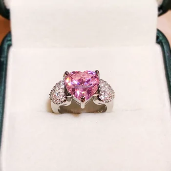 Прост пръстен с цирконий във формата на розово сърце-ТА за жените, красиво регулируема празнично пръстен за подаръци за годишнина от сватба, сватбена декорация