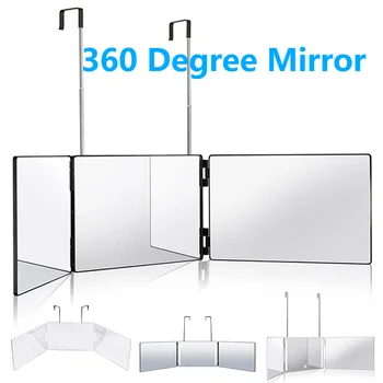 3 едностранно огледало с led осветление, Трехгранное огледало за стригане, Регулируемо огледало за стайлинг, инструмент за рязане със собствените си ръце