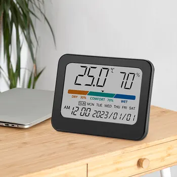 Измерване на температура и влага, цветен дигитален термометър, влагомер, Многофункционални цифрови часовници за всекидневна, спалня