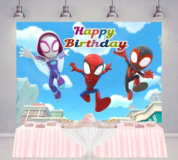 Фон с паяк на Дисни и невероятни приятели, на фона на детски рожден Ден, банер с Човека-паяк, винил подпори за фото студио 1